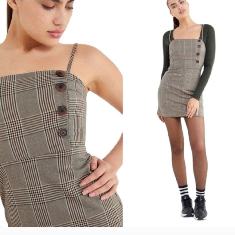 Urban Outfitters Plaid Mini Dress With Button Details